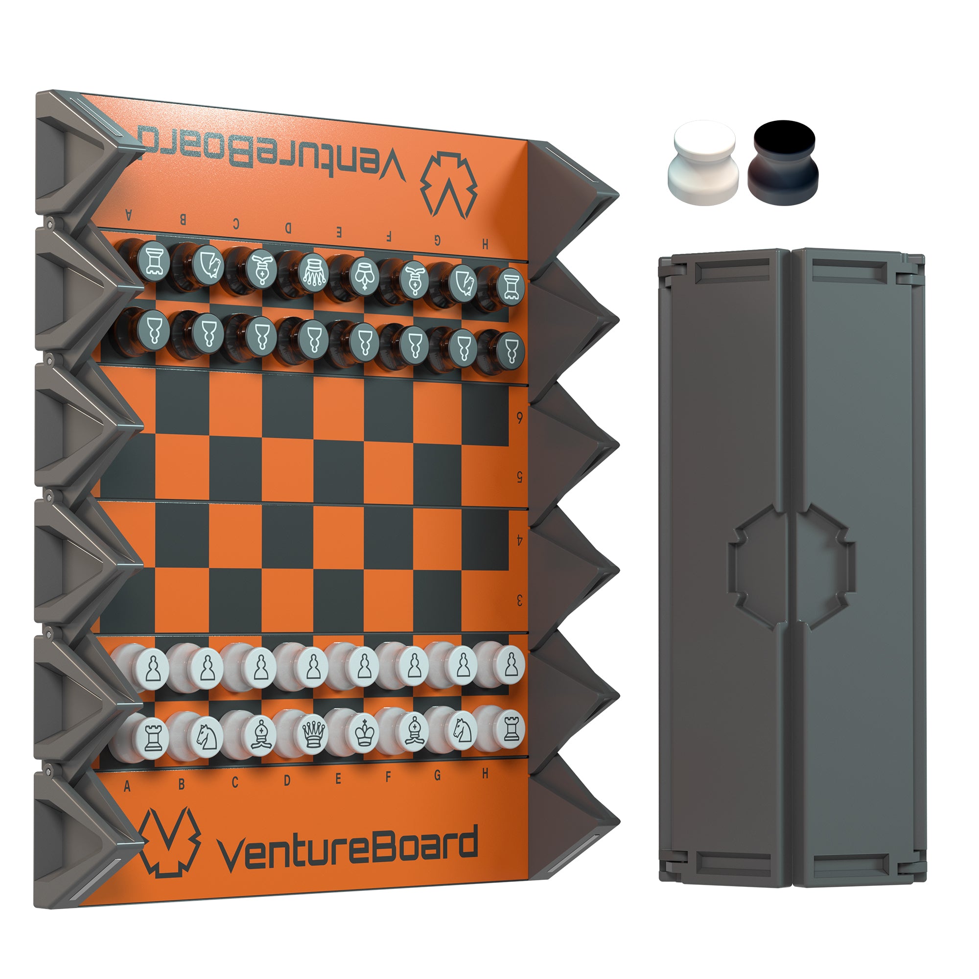 VentureBoard Mini Chess Fire Edition - portable magnetic travel chess set with sculpted pieces